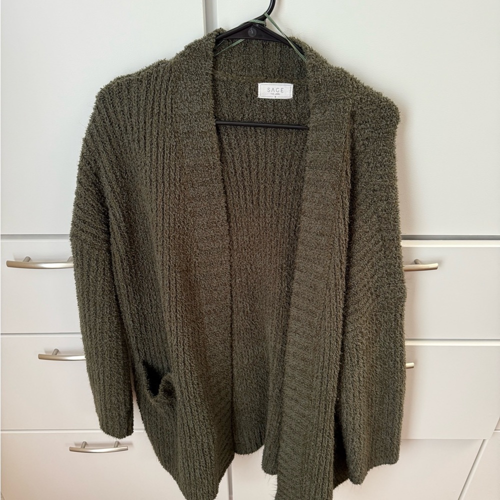 Sage Green Chunky Knit Cardigan Sweater